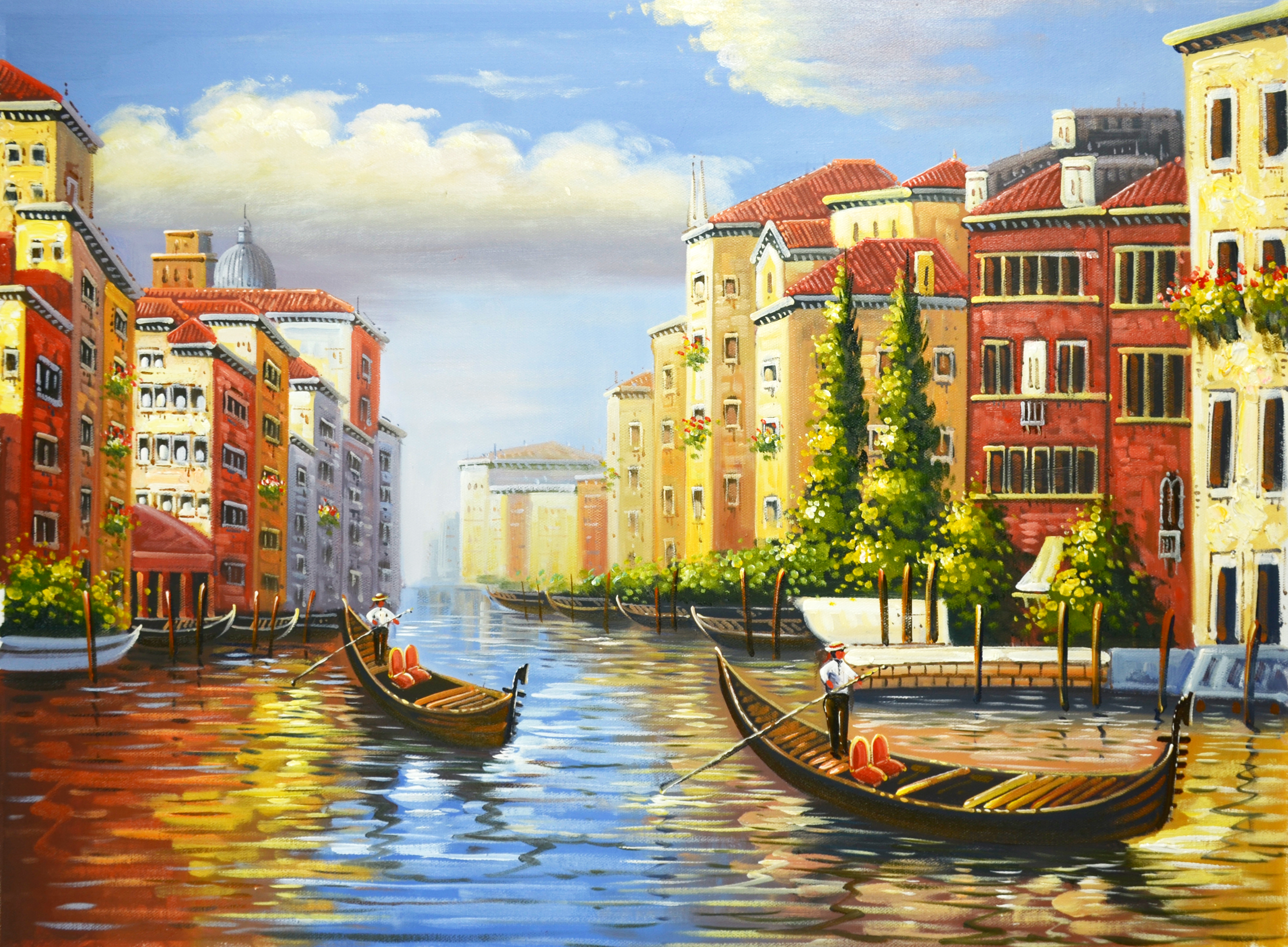 Hand-painting Colorful Venice Houses Lake And People Oil Painting Oversize Study